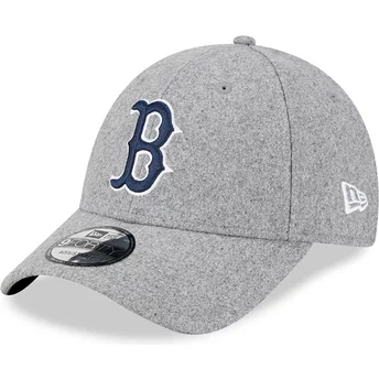 New Era Curved Brim Blue Logo 9FORTY Essential Melton Wool Boston Red Sox MLB Grey Adjustable Cap