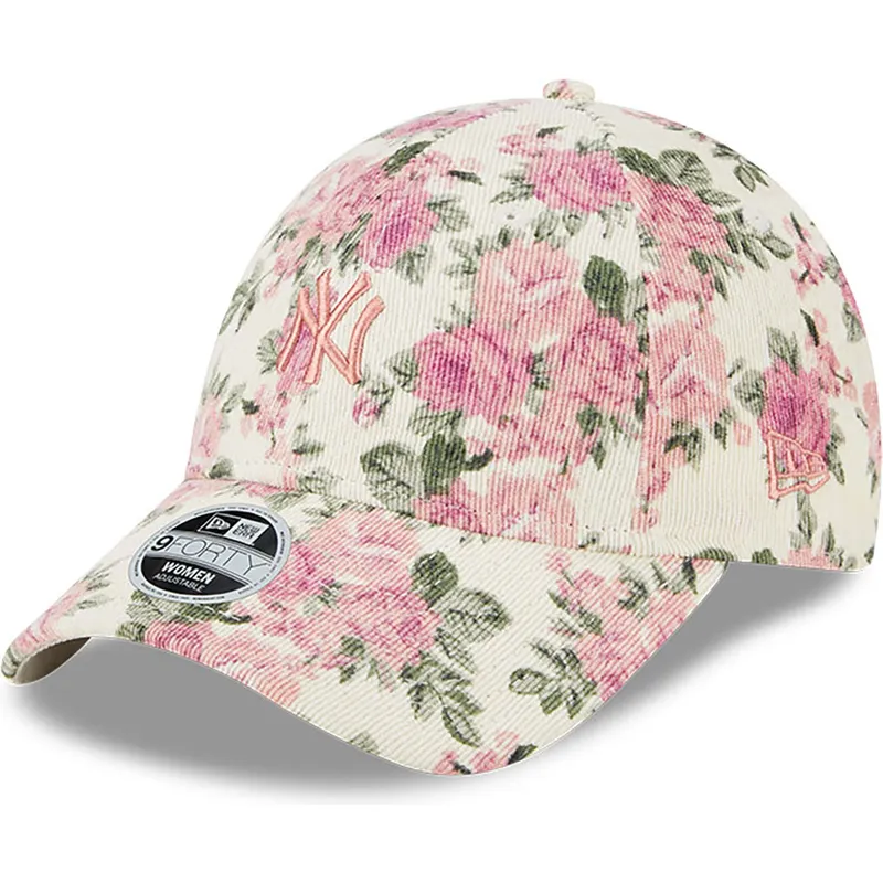cepice-zaoblena-bezova-nastavitelny-rosa-9forty-floral-cord-new-york-yankees-mlb-new-era