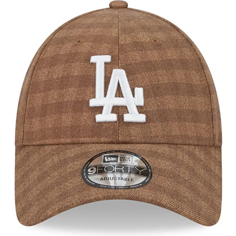 verstellbare-braune-9forty-flanell-cap-mit-gebogenem-schirm-der-los-angeles-dodgers-mlb-von-new-era