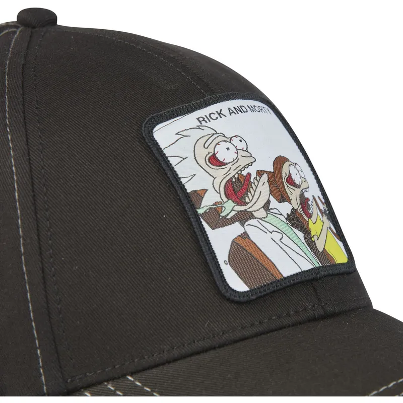 schwarze-snapback-kappe-mit-gebogenem-schirm-rick-und-morty-ra1-von-capslab