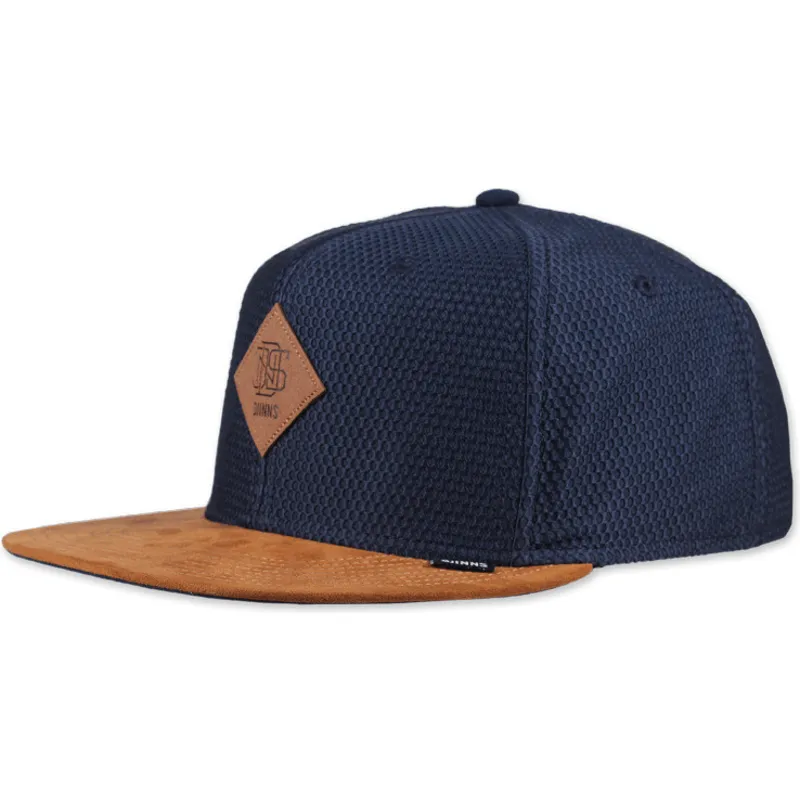 marineblaue-und-braune-flat-cap-snapback-honey-knit-von-djinns