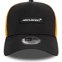schwarze-und-orangefarbene-9forty-a-frame-patch-front-trucker-kappe-von-mclaren-racing-formula-1-von-new-era