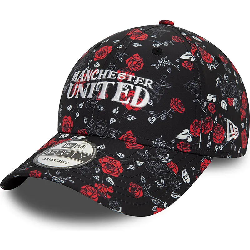 schwarze-und-rote-verstellbare-curved-cap-9forty-floral-all-over-print-von-manchester-united-football-club-premier-league-von-ne