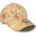 verstellbare-orangefarbene-damenkappe-mit-gebogenem-schirm-9forty-floral-all-over-print-new-york-yankees-mlb-von-new-era