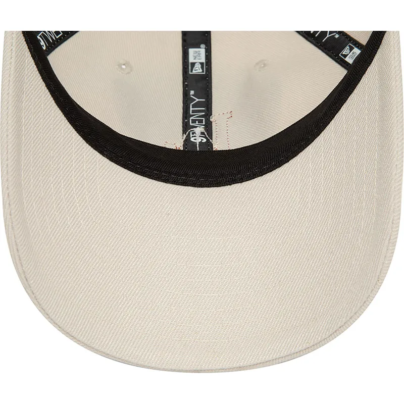 beigefarbene-verstellbare-kappe-mit-gebogenem-schirm-und-braunem-logo-9twenty-boucle-der-los-angeles-dodgers-mlb-von-new-era