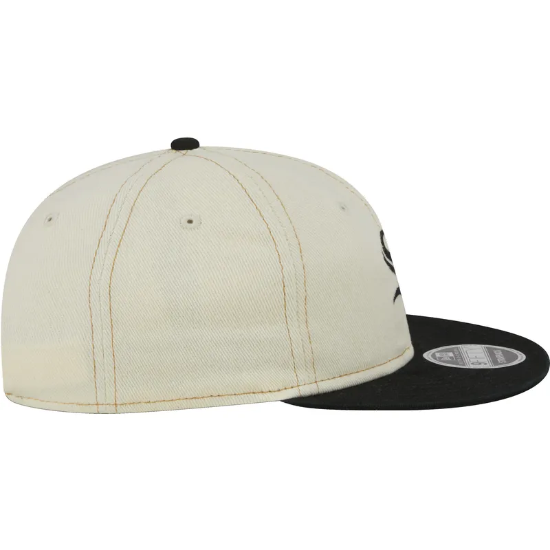 beige-und-schwarze-flache-kappe-9fifty-retro-crown-denim-der-chicago-white-sox-mlb-von-new-era