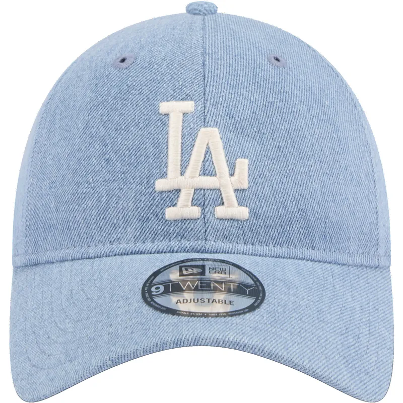 verstellbare-blaue-kappe-9twenty-washed-denim-der-los-angeles-dodgers-mlb-von-new-era