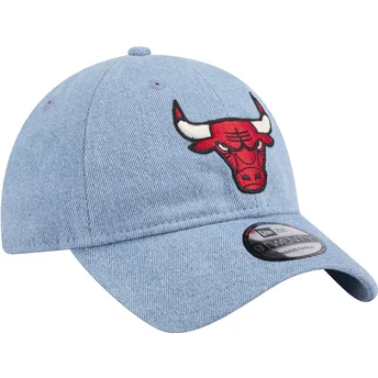 Blaue gebogene verstellbare Kappe 9TWENTY Washed Denim der Chicago Bulls NBA von New Era