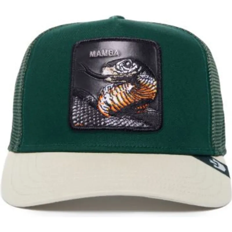 trucker-cap-grun-und-weiss-schlange-mamba-the-farm-premium-von-goorin-bros
