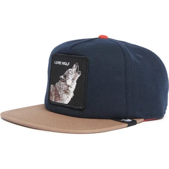 Čepice rovná námořnická modrá snapback marrón lobo Lone Wolf One Pack The Farm Flats The Farm de Goorin Bros.