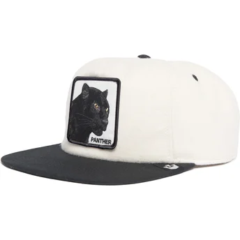 Weiße und schwarze flache Snapback-Kappe Panther Black Panther Stealth Explorer The Farm Flats von Goorin Bros.