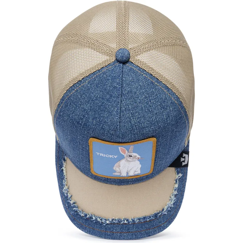 trucker-cap-blau-und-beige-kaninchen-tricky-silky-rabbit-the-farm-silky-roots-von-goorin-bros