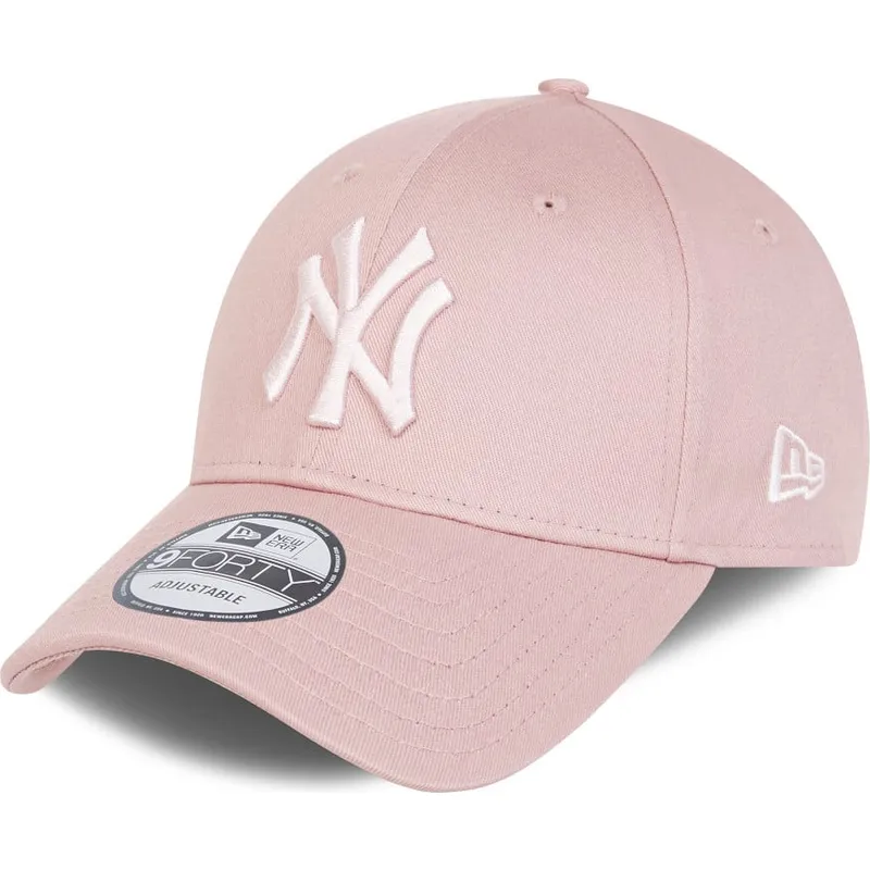 rosa-verstellbare-curved-cap-mit-rosa-logo-9forty-league-essential-der-new-york-yankees-mlb-von-new-era