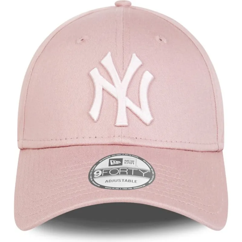 rosa-verstellbare-curved-cap-mit-rosa-logo-9forty-league-essential-der-new-york-yankees-mlb-von-new-era