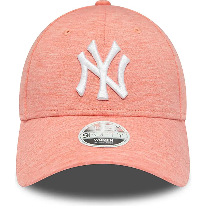 gebogene-rosa-verstellbare-damen-kappe-9forty-jersey-der-new-york-yankees-mlb-von-new-era