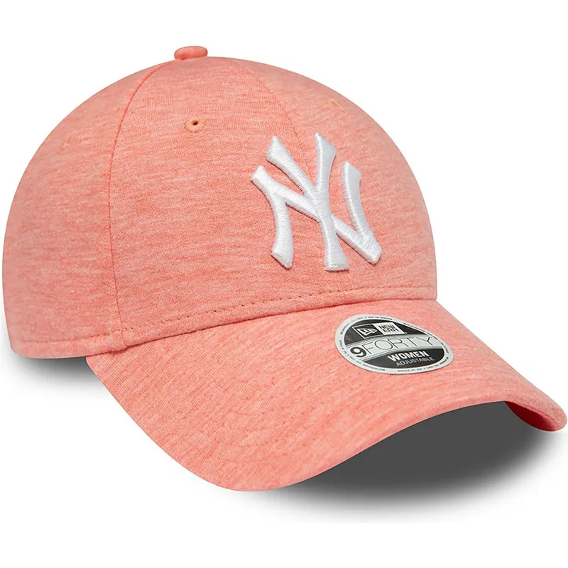 gebogene-rosa-verstellbare-damen-kappe-9forty-jersey-der-new-york-yankees-mlb-von-new-era