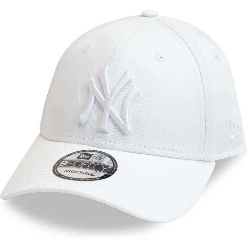 weisse-verstellbare-curved-cap-mit-weissem-logo-9forty-league-essential-der-new-york-yankees-mlb-von-new-era