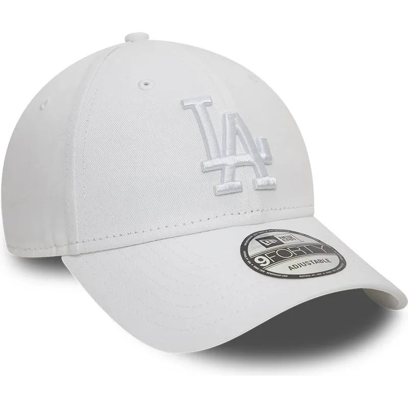 weisse-verstellbare-curved-cap-mit-weissem-logo-9forty-league-essential-der-los-angeles-dodgers-mlb-von-new-era