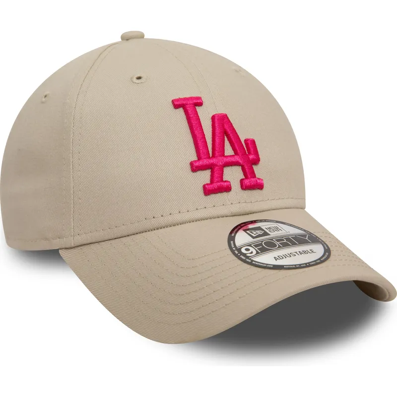 beige-verstellbare-kappe-mit-gebogenem-schirm-und-rosa-logo-9forty-league-essential-der-los-angeles-dodgers-mlb-von-new-era