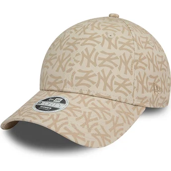 Beige justerbar kurvkeps för kvinnor 9FORTY Monogram New York Yankees MLB från New Era