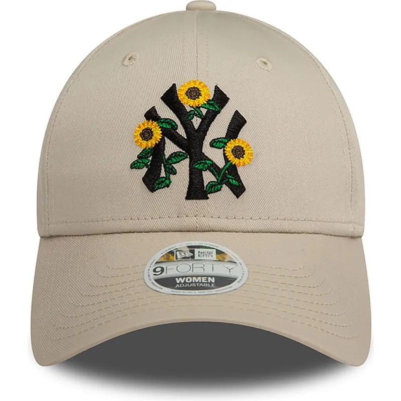 beige-verstellbare-damen-cap-9forty-floral-der-new-york-yankees-mlb-von-new-era