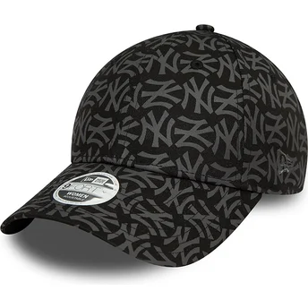New Era New York Yankees MLB 9FORTY Monogram justerbar svart böjd keps för kvinnor