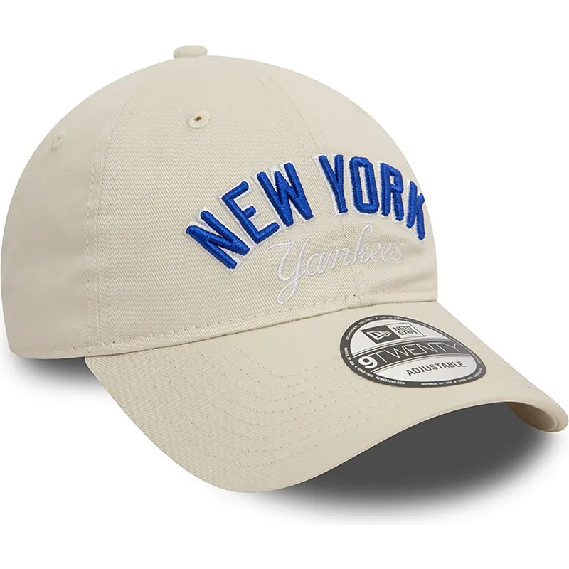 beige-verstellbare-curved-cap-9twenty-wordmark-der-new-york-yankees-mlb-von-new-era