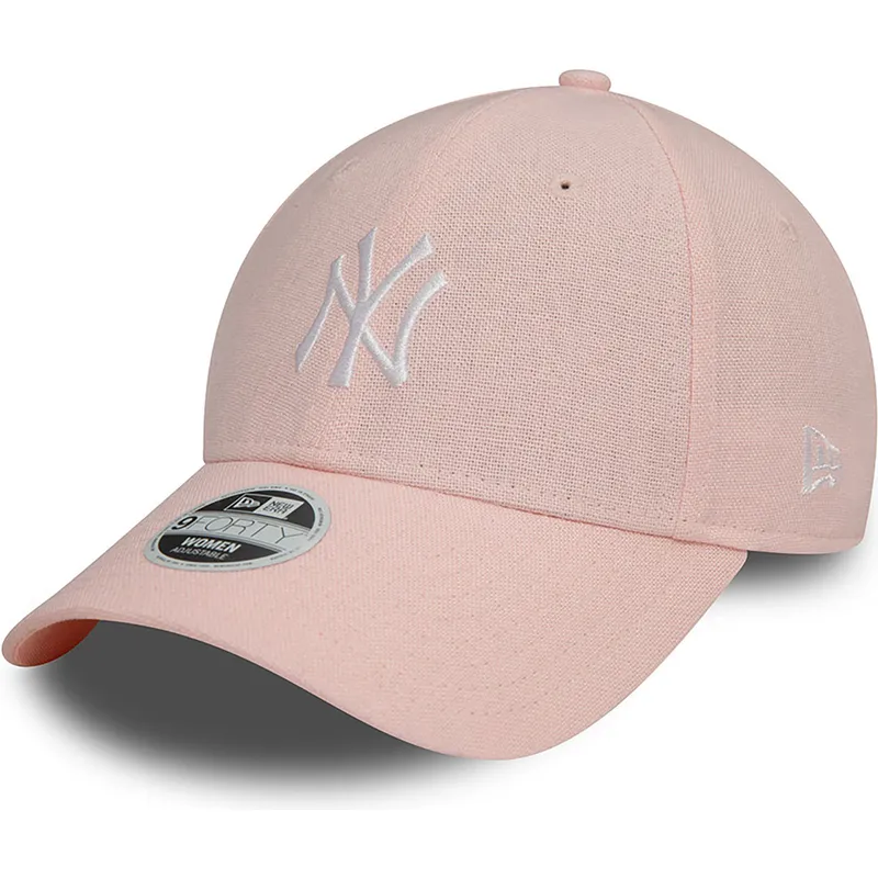 gebogene-rosa-verstellbare-damenkappe-9forty-linen-der-new-york-yankees-mlb-von-new-era