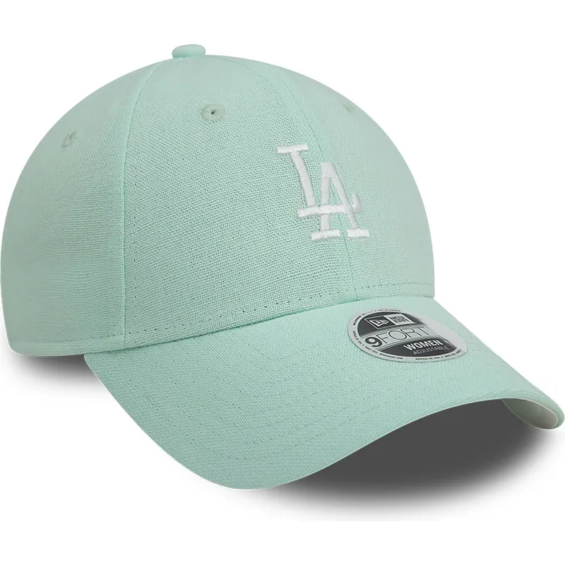 grune-gebogene-verstellbare-damenkappe-9forty-linen-der-los-angeles-dodgers-mlb-von-new-era