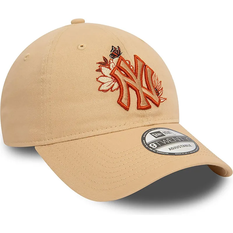 new-era-new-york-yankees-mlb-9twenty-verstellbare-braune-kappe-mit-gebogenem-schirm-und-blumenmuster