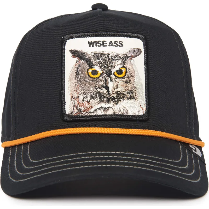 schwarze-gebogene-snapback-kappe-eule-wise-owl-100-the-farm-all-over-canvas-von-goorin-bros