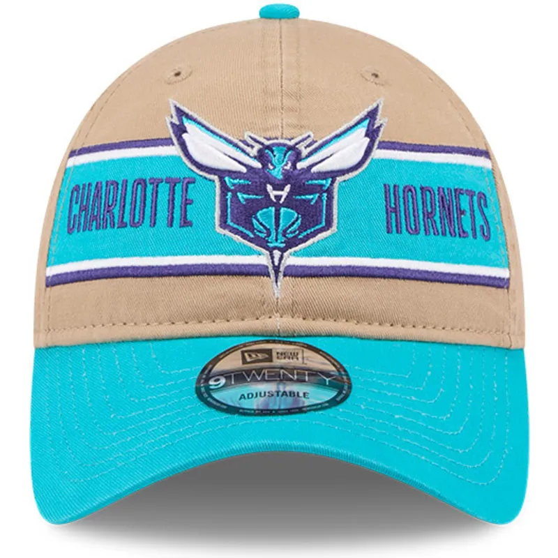 braune-und-blaue-verstellbare-curved-cap-9twenty-draft-2024-der-charlotte-hornets-nba-von-new-era