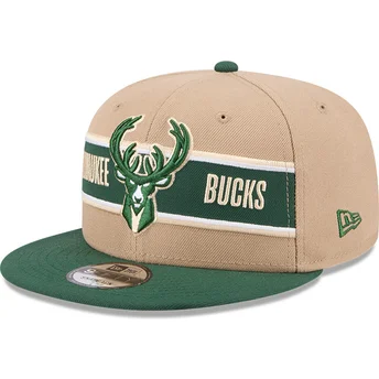Καπέλο με ίσιο γείσο καφέ και πράσινο snapback 9FIFTY Draft 2024 Milwaukee Bucks NBA της New Era