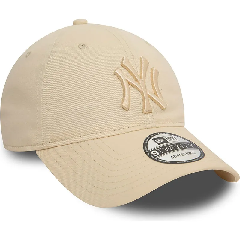 beige-verstellbare-curved-cap-mit-beigem-logo-9twenty-league-essential-der-new-york-yankees-mlb-von-new-era