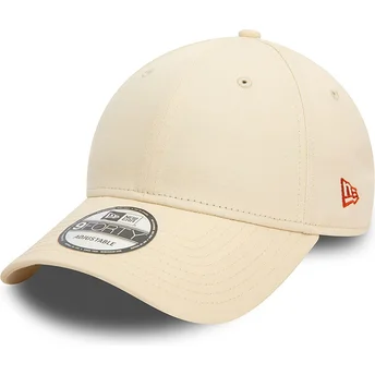 New Era Curved Brim Red Logo 9FORTY Essential Beige Adjustable Cap