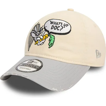 New Era Curved Brim 9TWENTY Washed Looney Tunes Bugs Bunny Beige and Grey Adjustable Cap