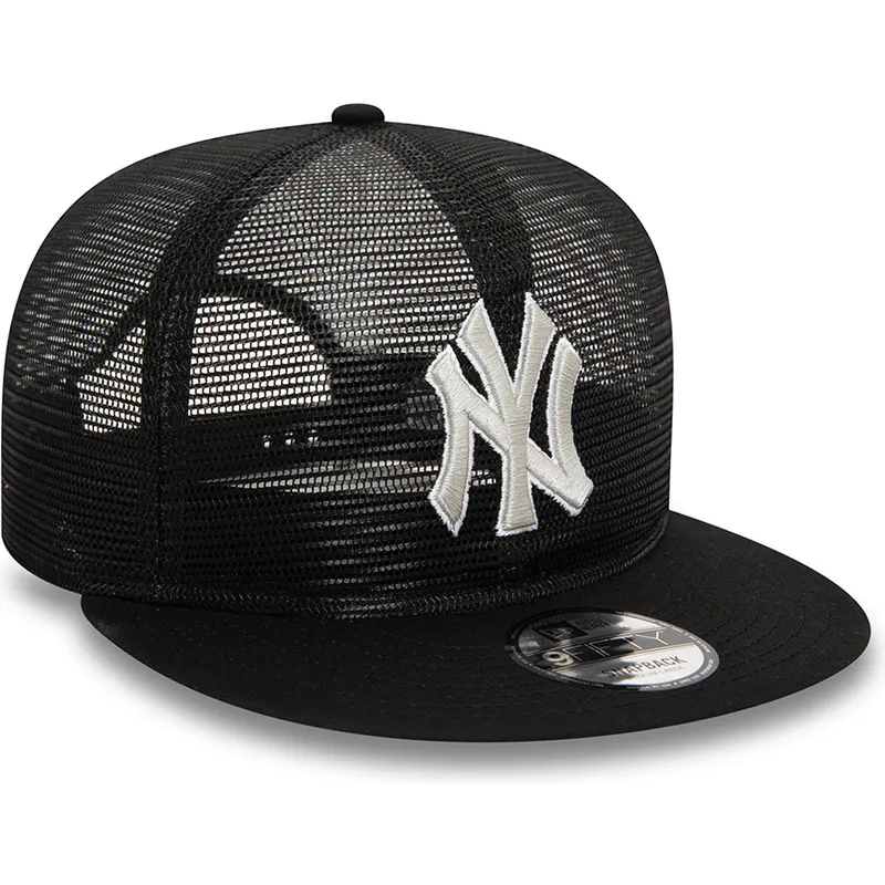 schwarze-flache-trucker-kappe-9fifty-embroidered-mesh-der-new-york-yankees-mlb-von-new-era