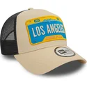 new-era-a-frame-license-plate-cities-and-beaches-los-angeles-beige-and-black-trucker-hat