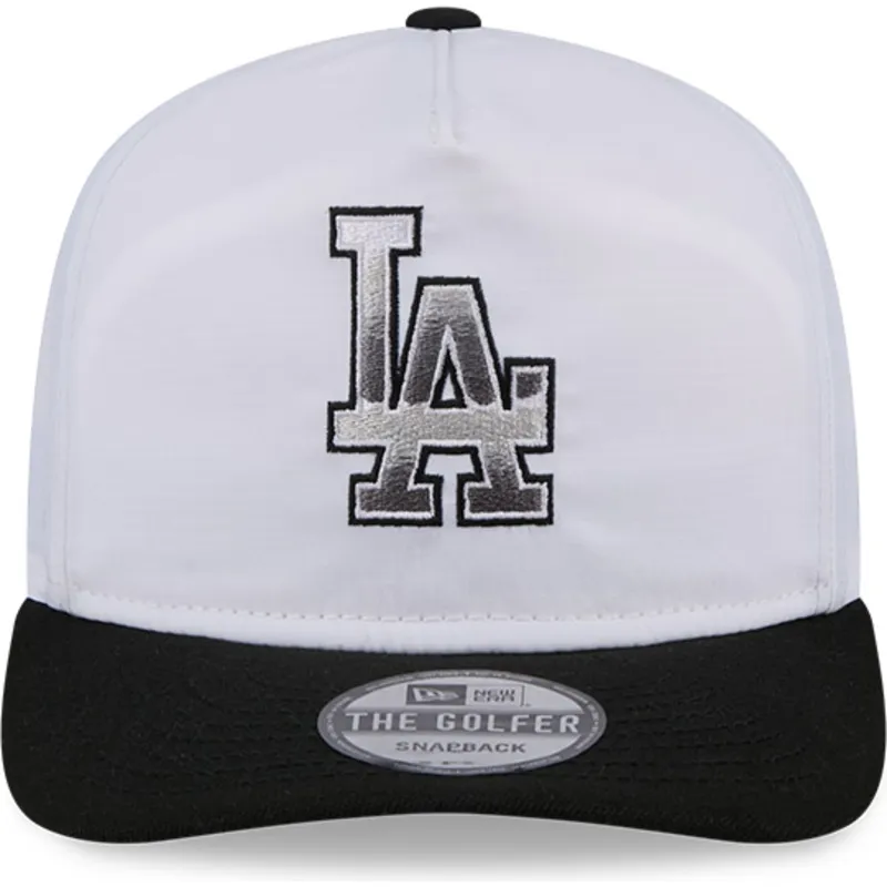 weisse-und-schwarze-gebogene-snapback-kappe-golfer-chrome-logo-der-los-angeles-dodgers-mlb-von-new-era