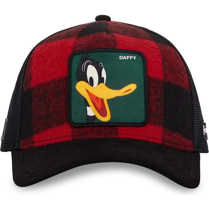 rote-und-schwarze-trucker-kappe-daffy-duck-loo10-lum-looney-tunes-von-capslab