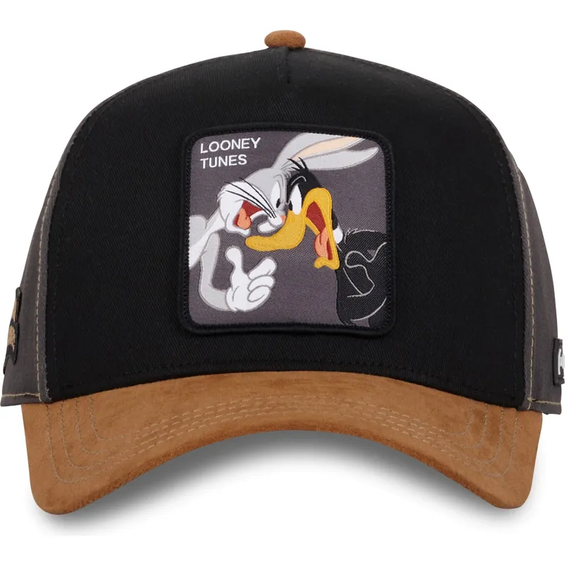 schwarze-und-braune-gebogene-snapback-kappe-bugs-bunny-und-daffy-duck-loo10-bad-looney-tunes-von-capslab