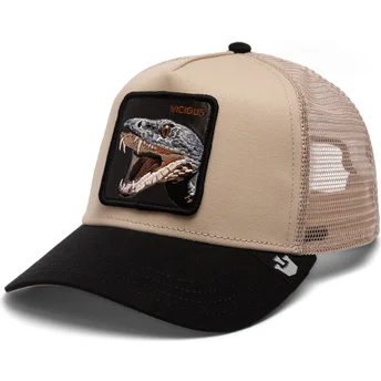 trucker-cap-beige-und-schwarz-schlange-the-vicious-snake-eco-brutalism-the-farm-von-goorin-bros