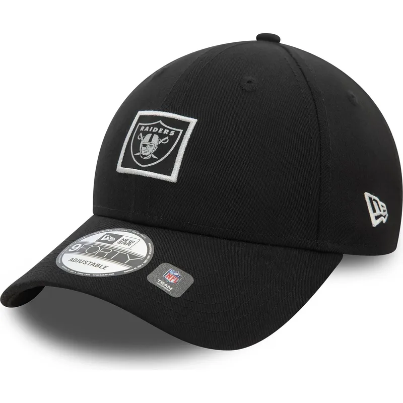 schwarze-verstellbare-9forty-kappe-mit-gebogenem-schirm-metallic-patch-las-vegas-raiders-nfl-von-new-era