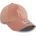 gebogene-rosa-verstellbare-damenkappe-9forty-velour-diamante-der-new-york-yankees-mlb-von-new-era