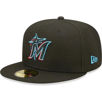 Čepice rovná černá přiléhavá 59FIFTY AC Perf Miami Marlins MLB New Era