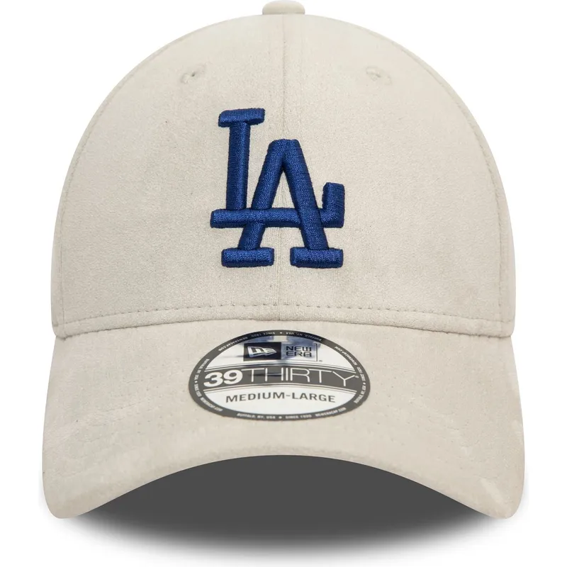 beige-gebogener-kappe-mit-blauem-logo-39thirty-faux-suede-von-los-angeles-dodgers-mlb-von-new-era