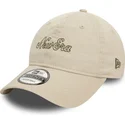 new-era-curved-brim-9twenty-heritage-script-beige-adjustable-cap