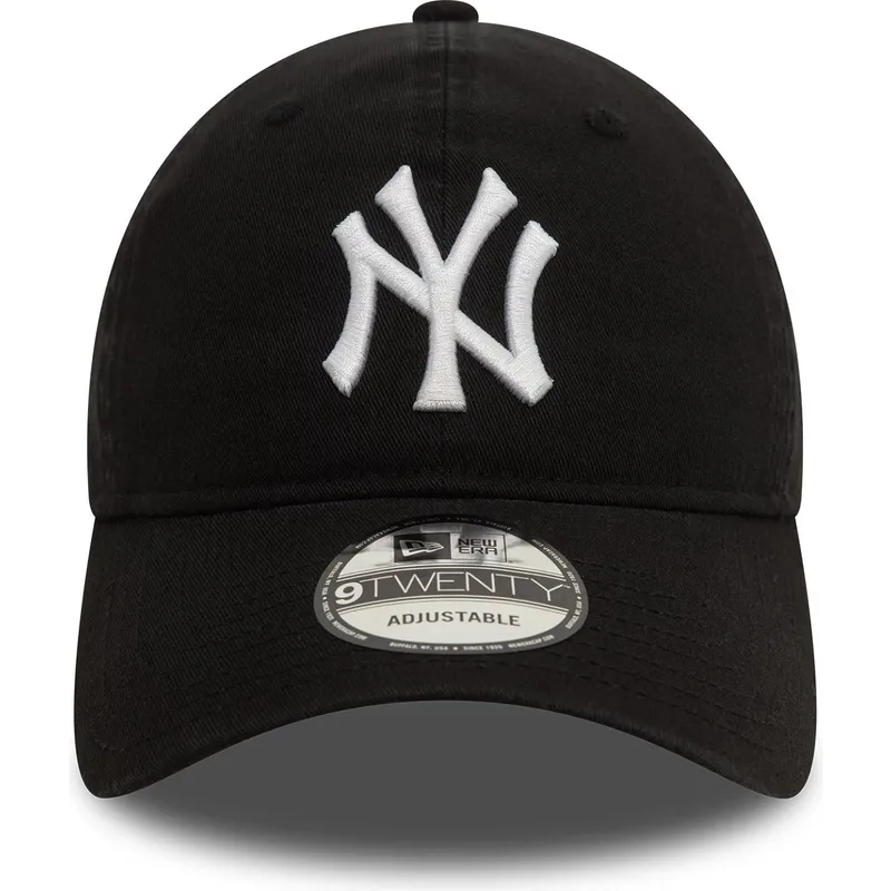 schwarze-verstellbare-gebogene-kappe-9twenty-washed-der-new-york-yankees-mlb-von-new-era