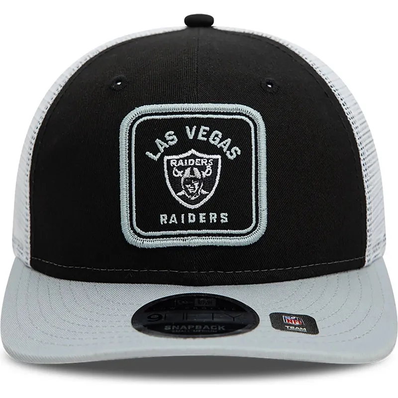schwarze-und-graue-9fifty-low-profile-patch-trucker-kappe-der-las-vegas-raiders-nfl-von-new-era