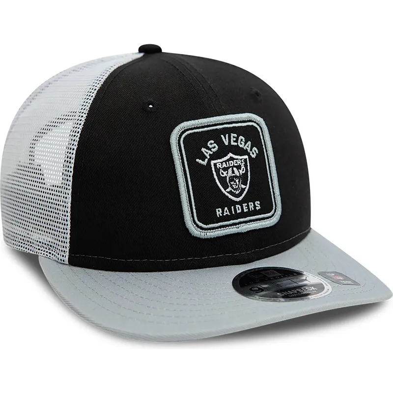 schwarze-und-graue-9fifty-low-profile-patch-trucker-kappe-der-las-vegas-raiders-nfl-von-new-era